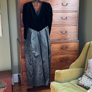 Vintage Laura Ashley dress- Velvet v-neck and taffeta skirt with petticoat